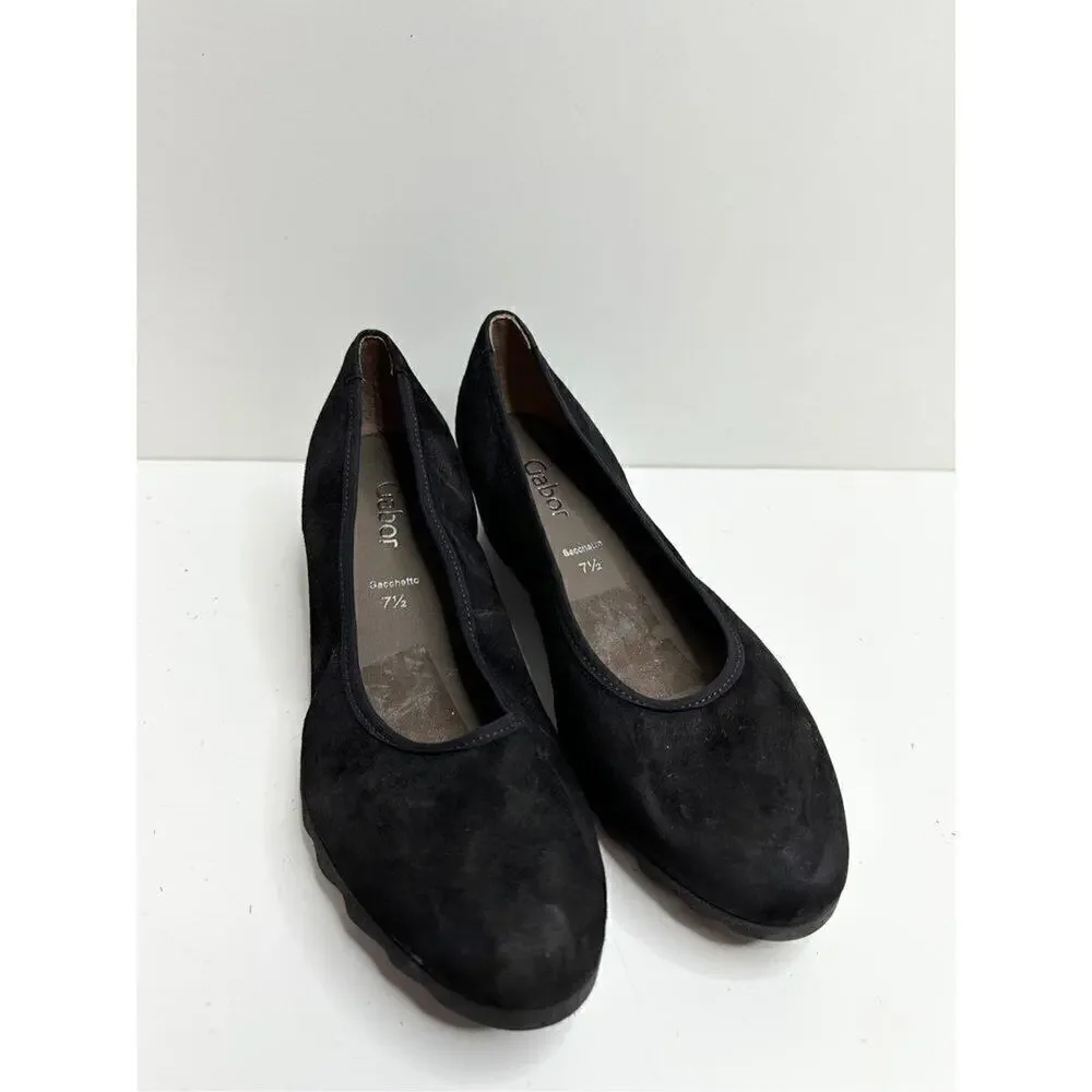 Garbor Sacchetto Womens Wedge Pump Slip On Shoes‎ Black Suede Size 9.5 US 7.5UK